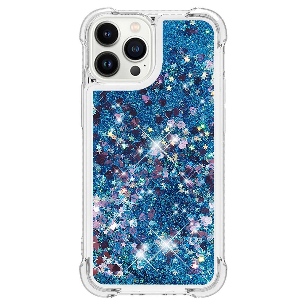 Glitter Powder TPU Cover iPhone 15 Pro blå