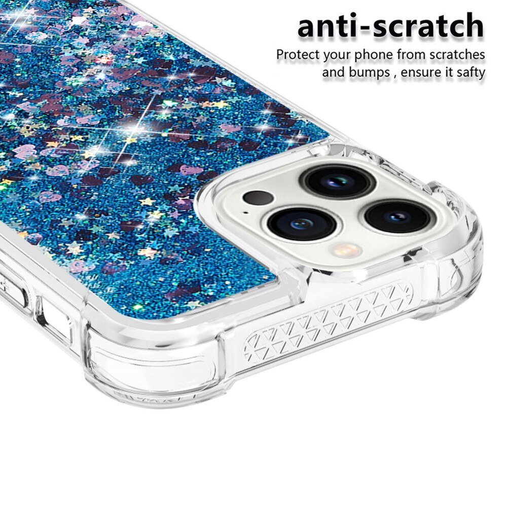 Glitter Powder TPU Cover iPhone 15 Pro blå