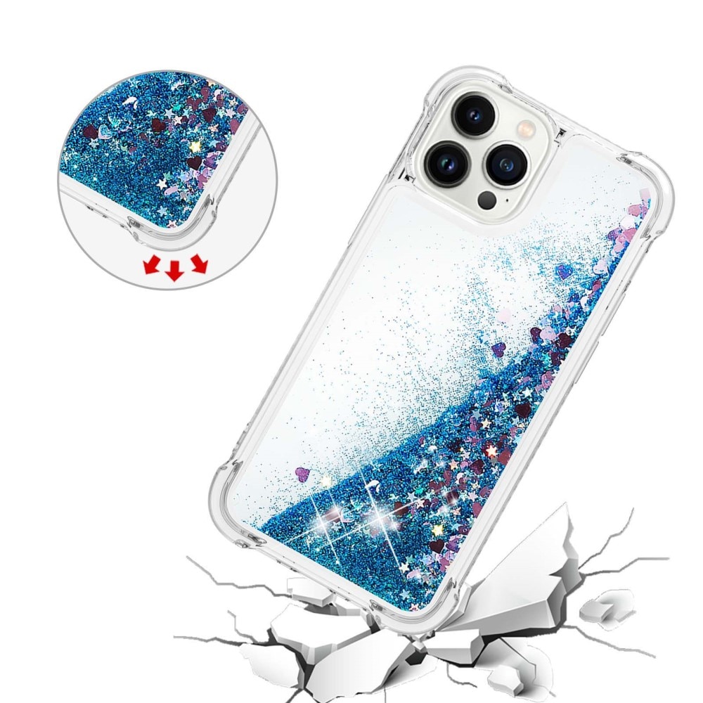 Glitter Powder TPU Cover iPhone 15 Pro blå