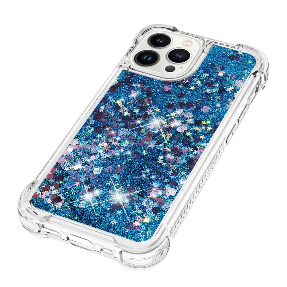 Glitter Powder TPU Cover iPhone 15 Pro blå