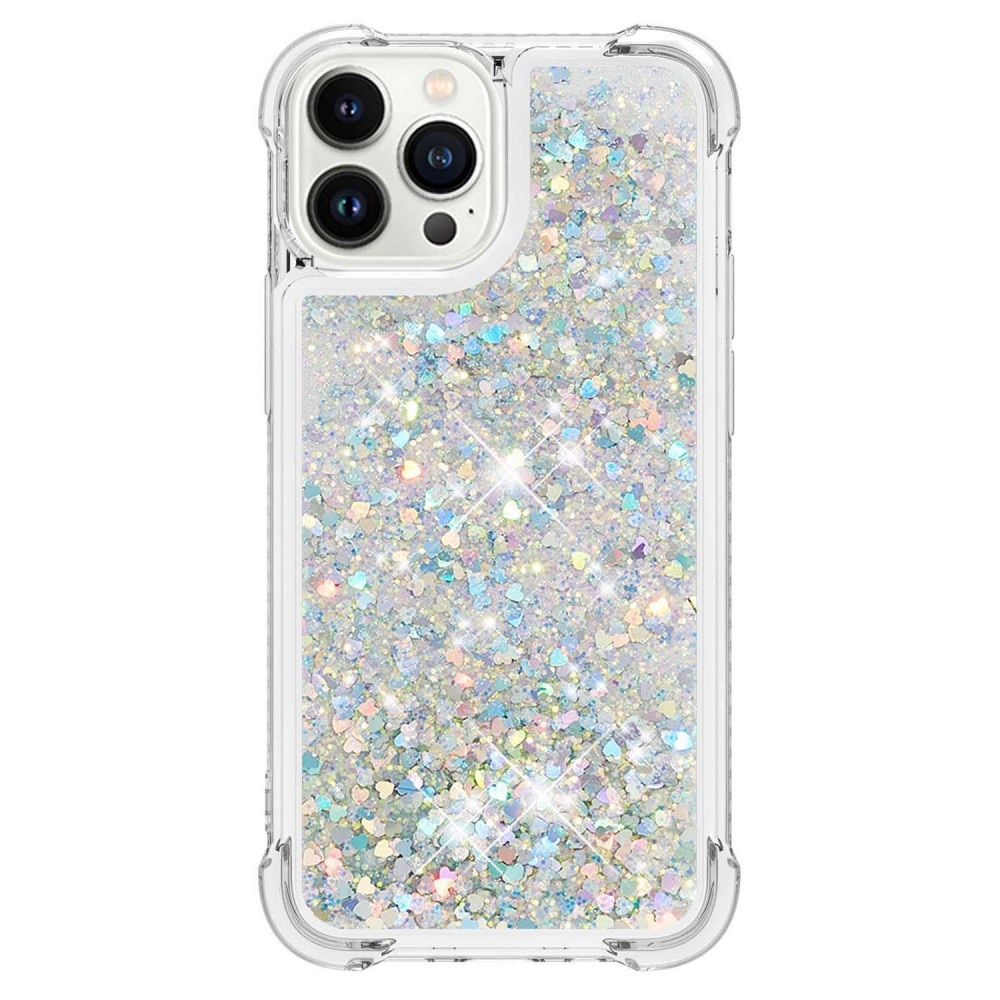 Glitter Powder TPU Cover iPhone 15 Pro sølv