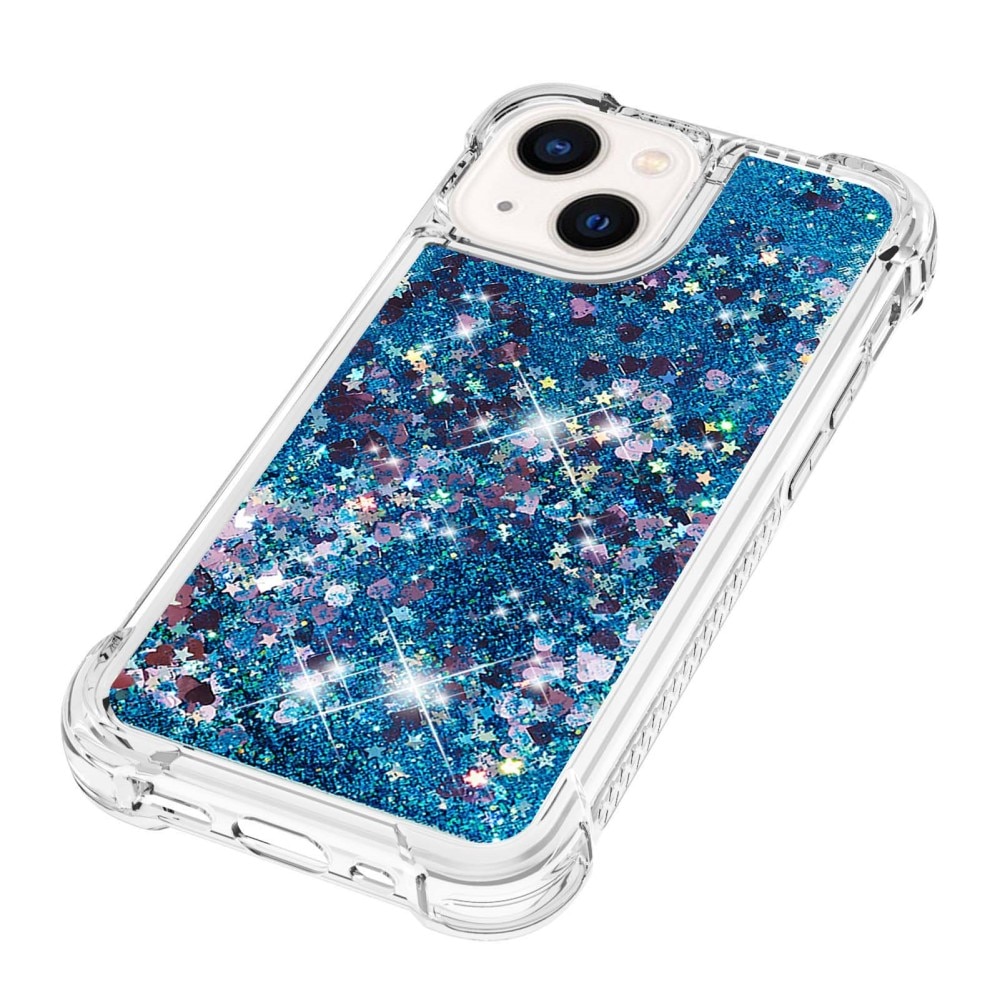 Glitter Powder TPU Cover iPhone 15 blå