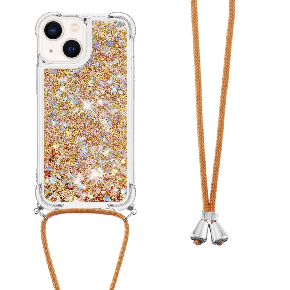 Glitter Powder TPU Cover halskæde strop iPhone 15 guld