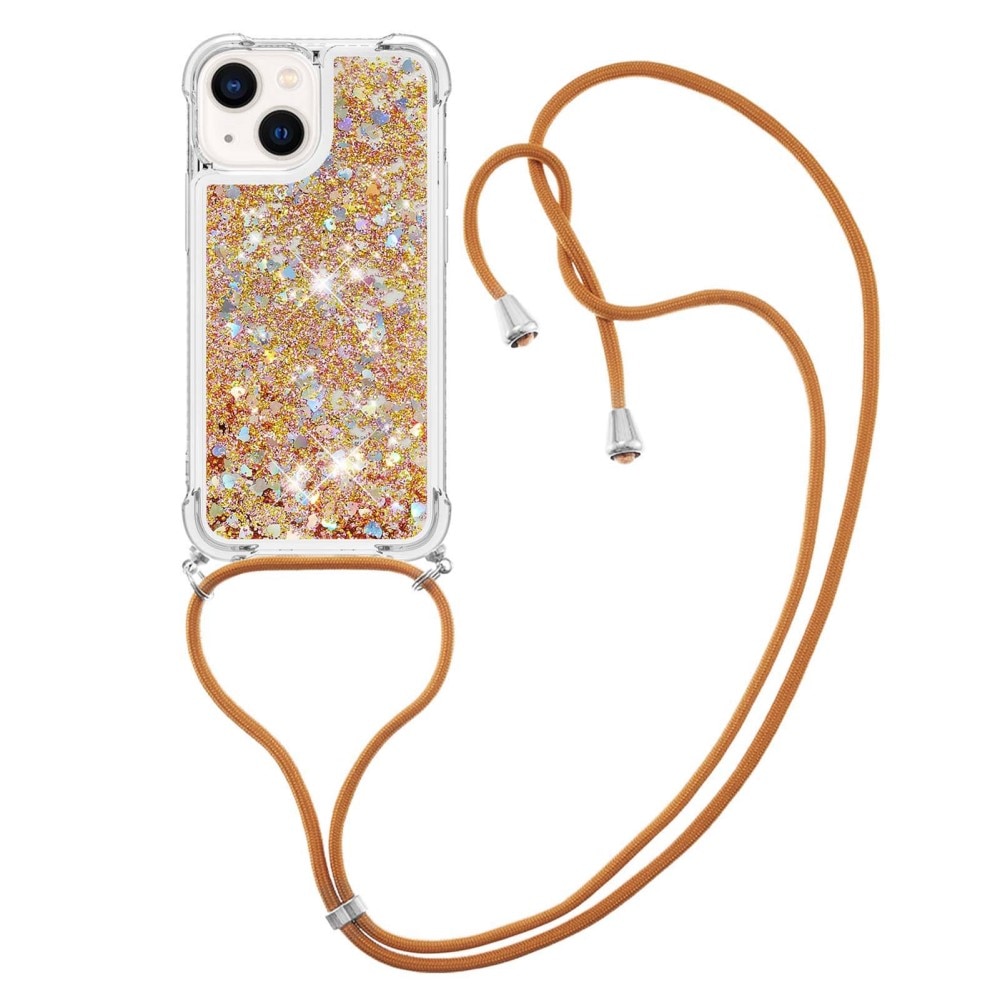 Glitter Powder TPU Cover halskæde strop iPhone 15 guld
