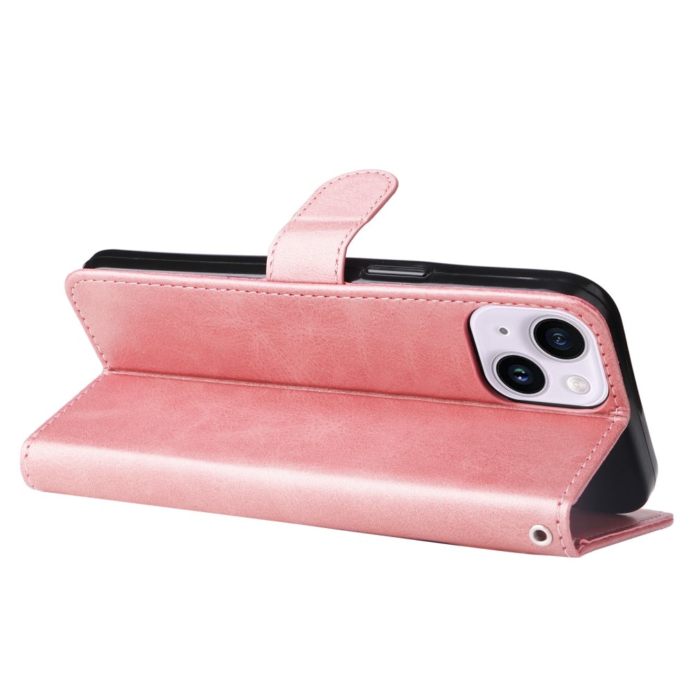 Læderetui Zipper iPhone 15 lyserød