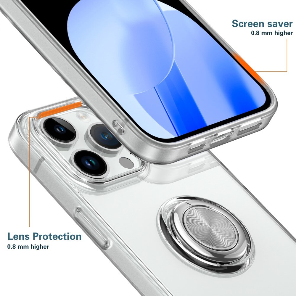 TPU Cover Finger Ring Kickstand iPhone 15 Pro gennemsigtig