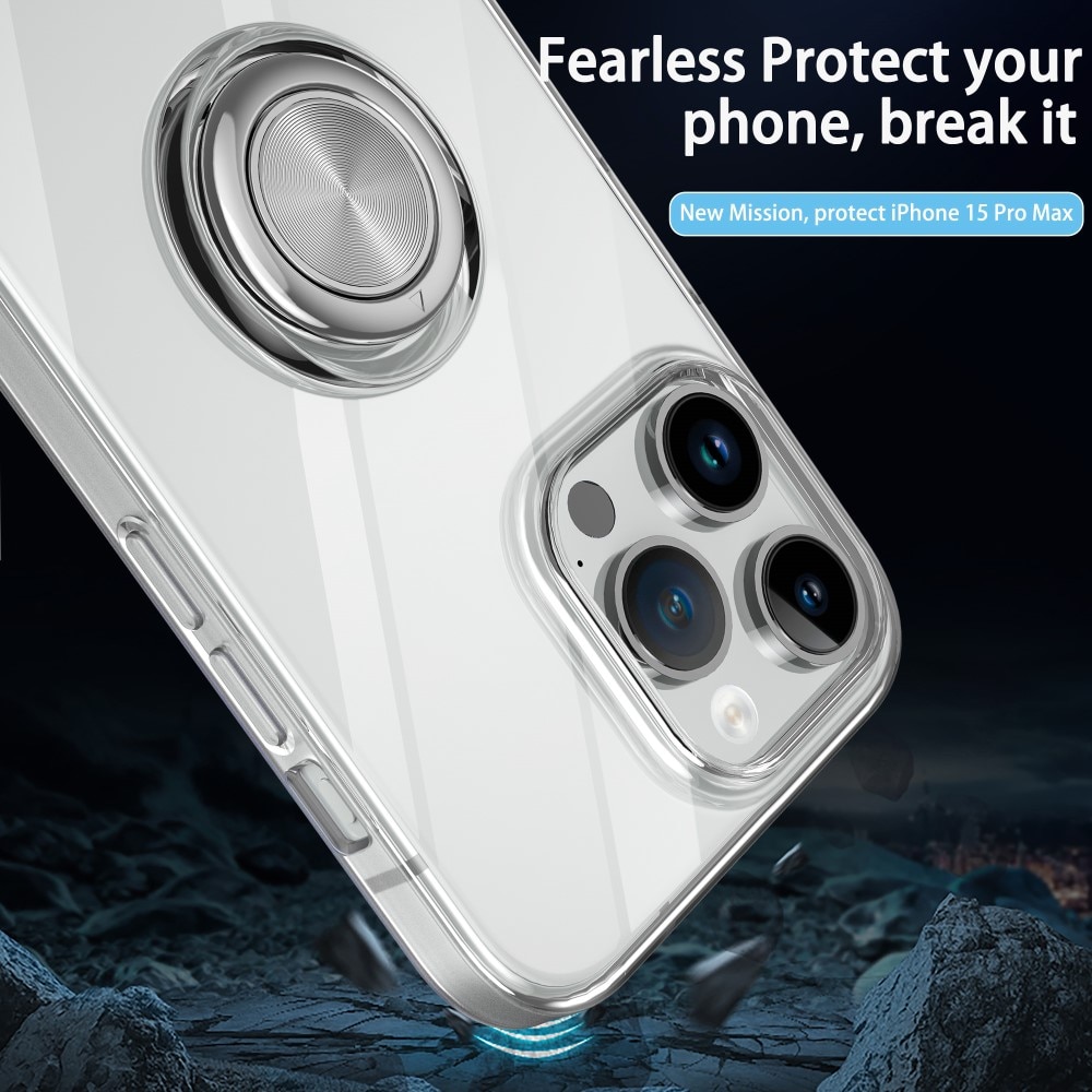 TPU Cover Finger Ring Kickstand iPhone 15 Pro gennemsigtig
