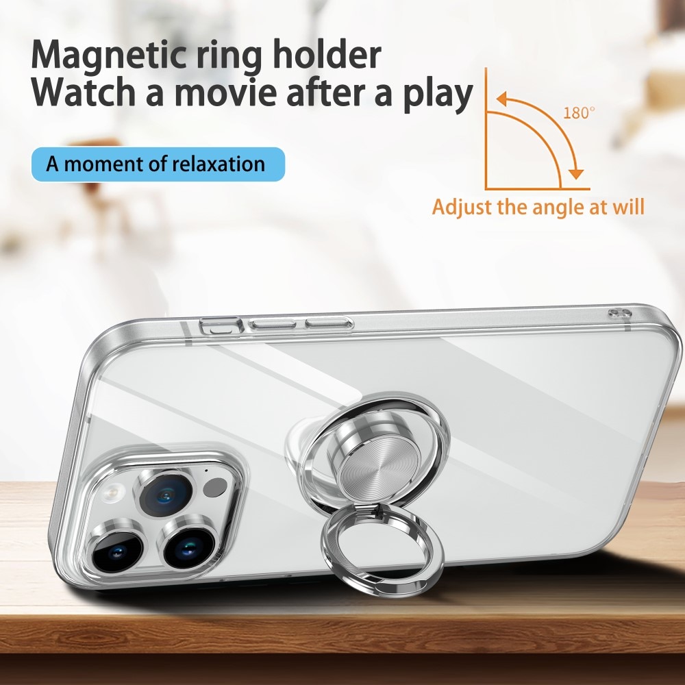 TPU Cover Finger Ring Kickstand iPhone 15 Pro gennemsigtig