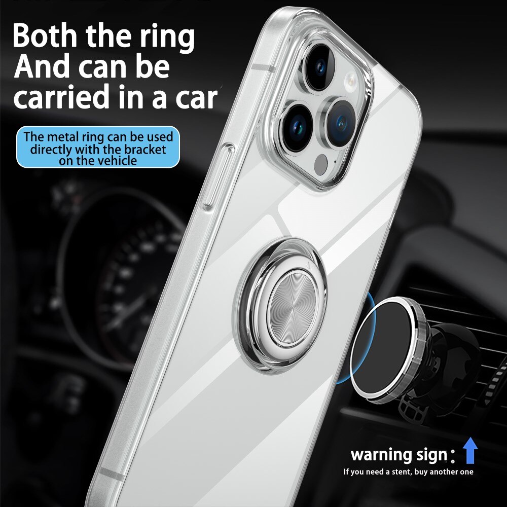 TPU Cover Finger Ring Kickstand iPhone 15 Plus gennemsigtig