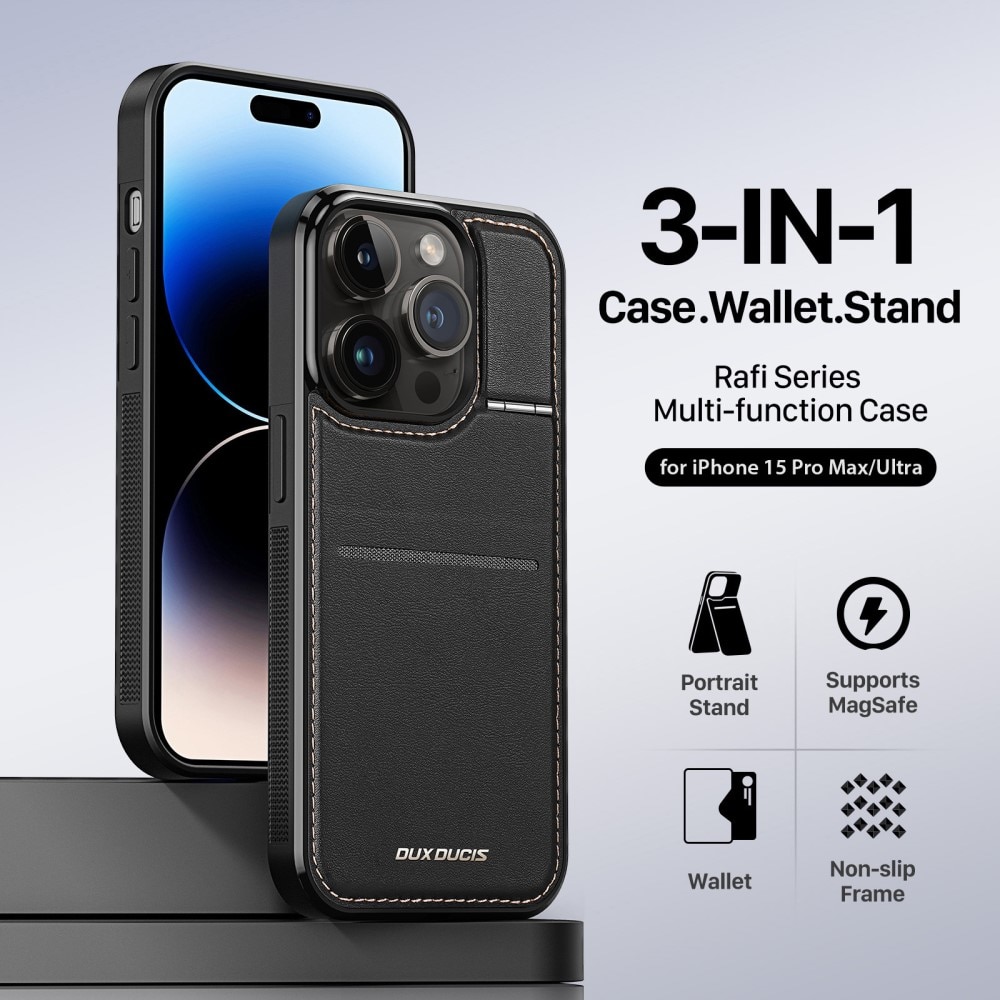 Rafi Series RFID MagSafe Wallet Stand Case iPhone 15 Pro Max sort
