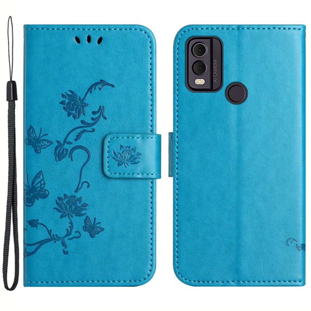 Læderetui Sommerfugle  Nokia C22 Blå
