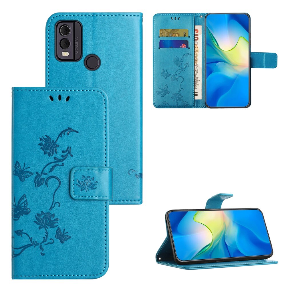 Læderetui Sommerfugle  Nokia C22 Blå