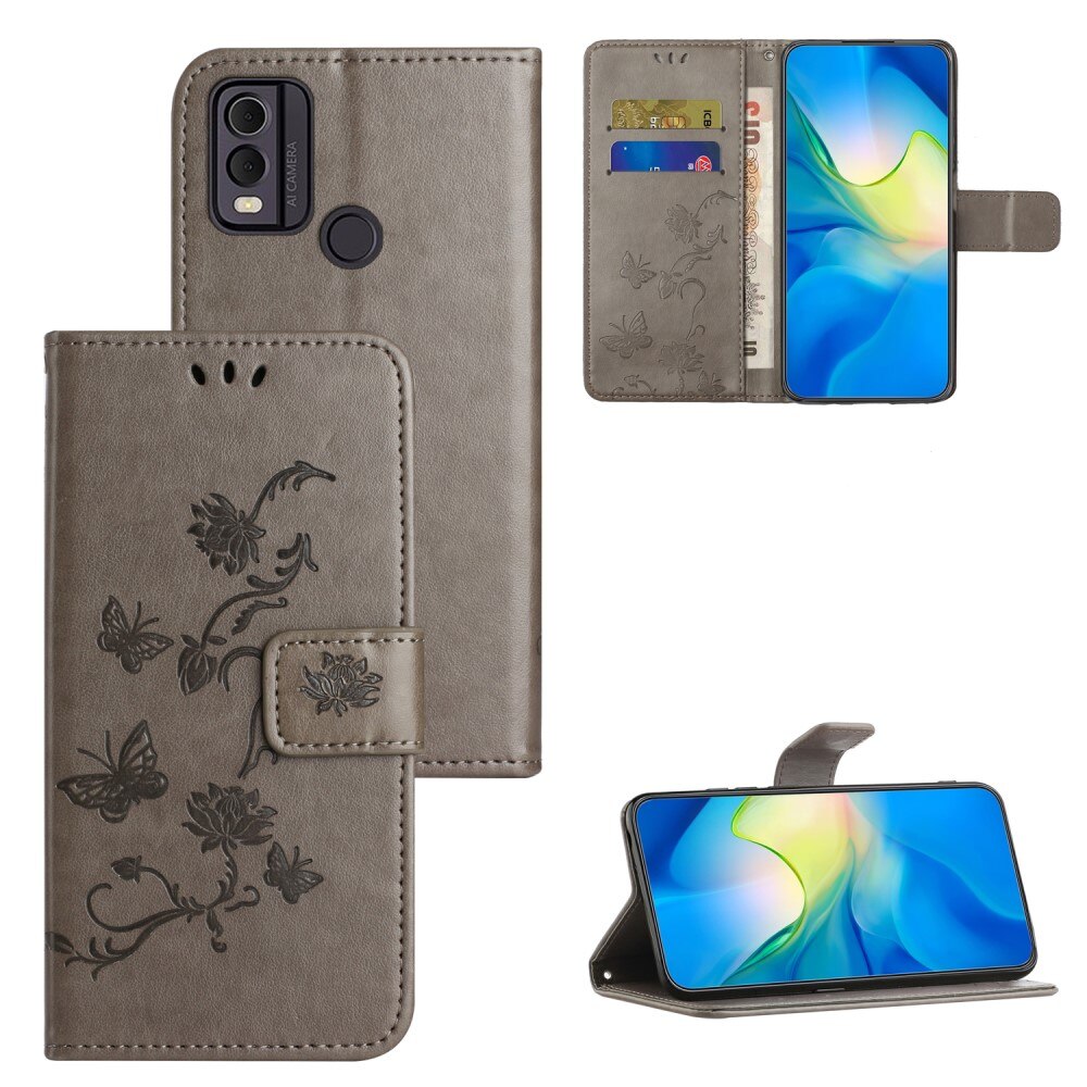 Læderetui Sommerfugle  Nokia C22 Grå