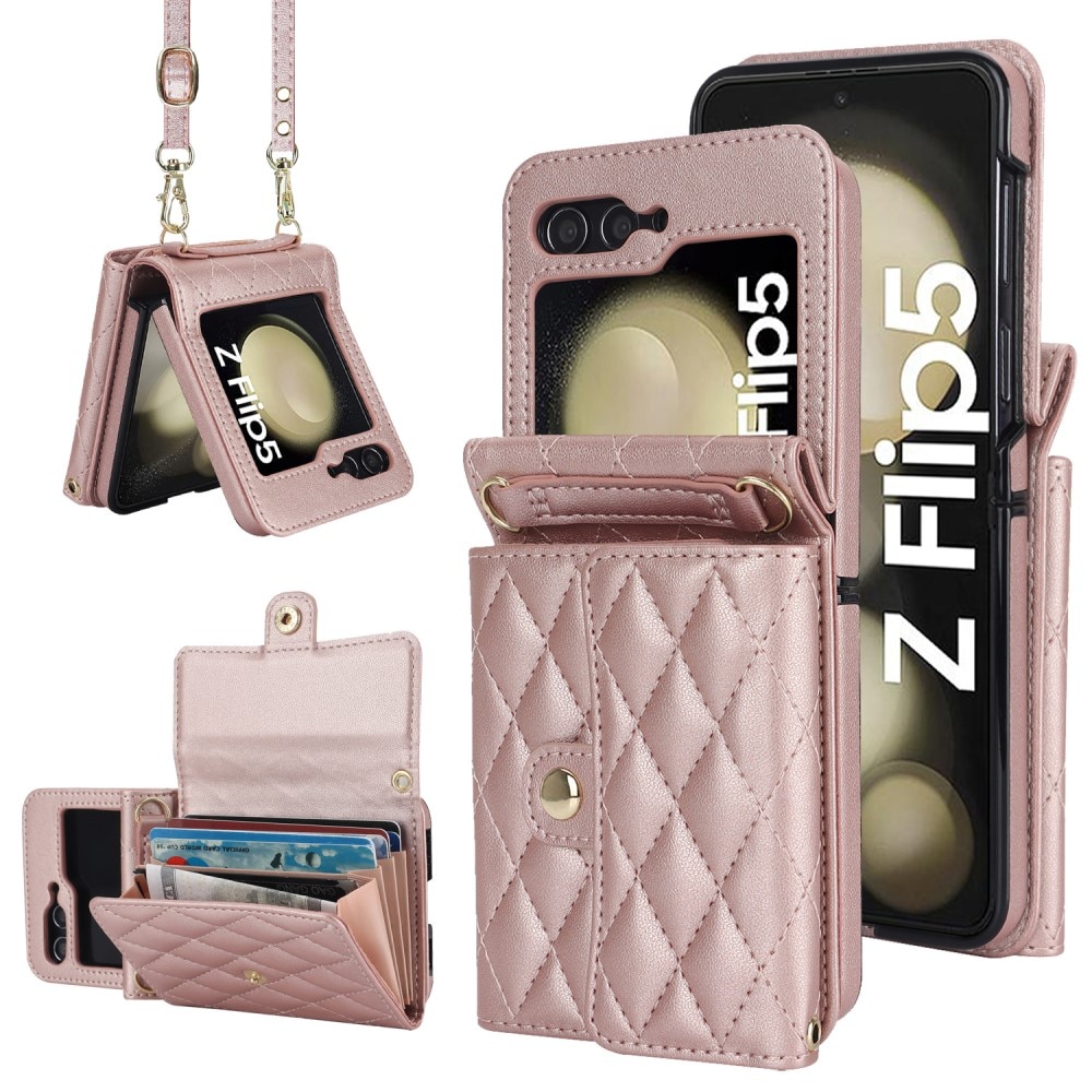 RFID blocking Pung Taske Samsung Galaxy Z Flip 5 Quilted rose guld