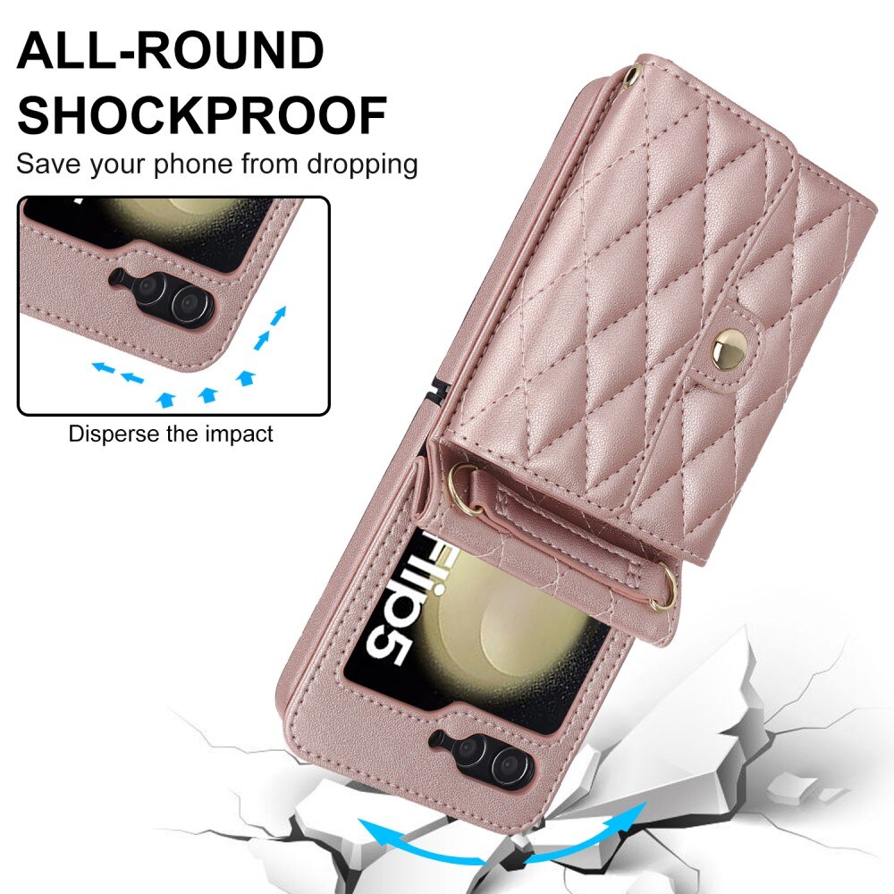 RFID blocking Pung Taske Samsung Galaxy Z Flip 5 Quilted rose guld