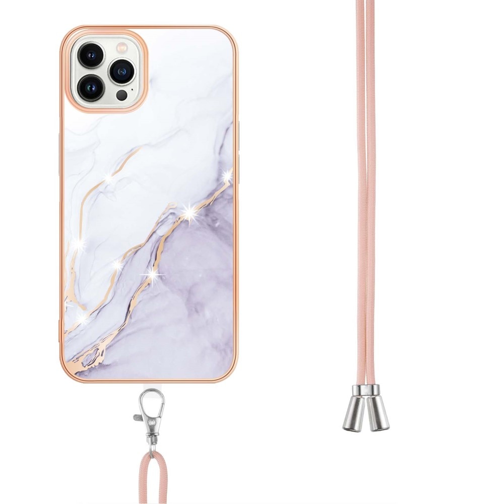 Cover halskæde strop iPhone 15 Pro hvid marmor