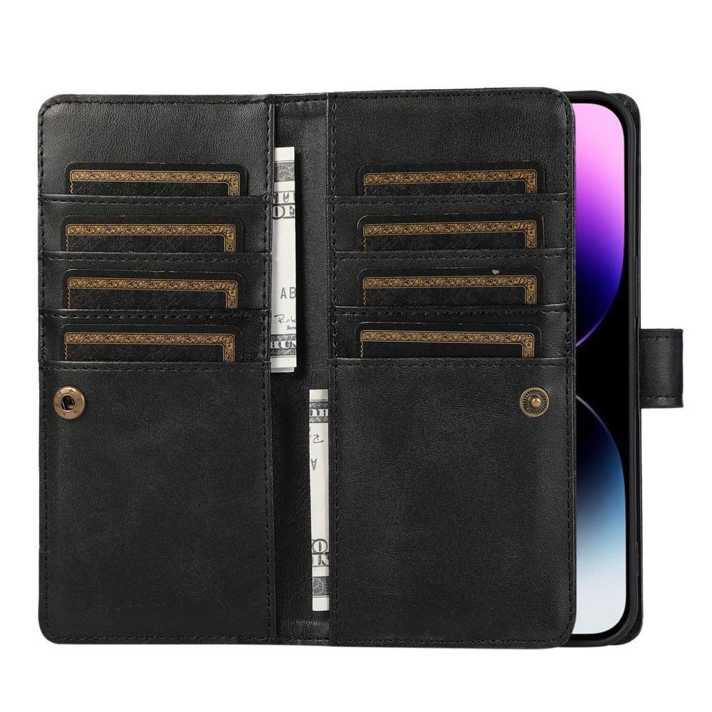 Zipper Læder multi-slot tegnebog iPhone 15 sort
