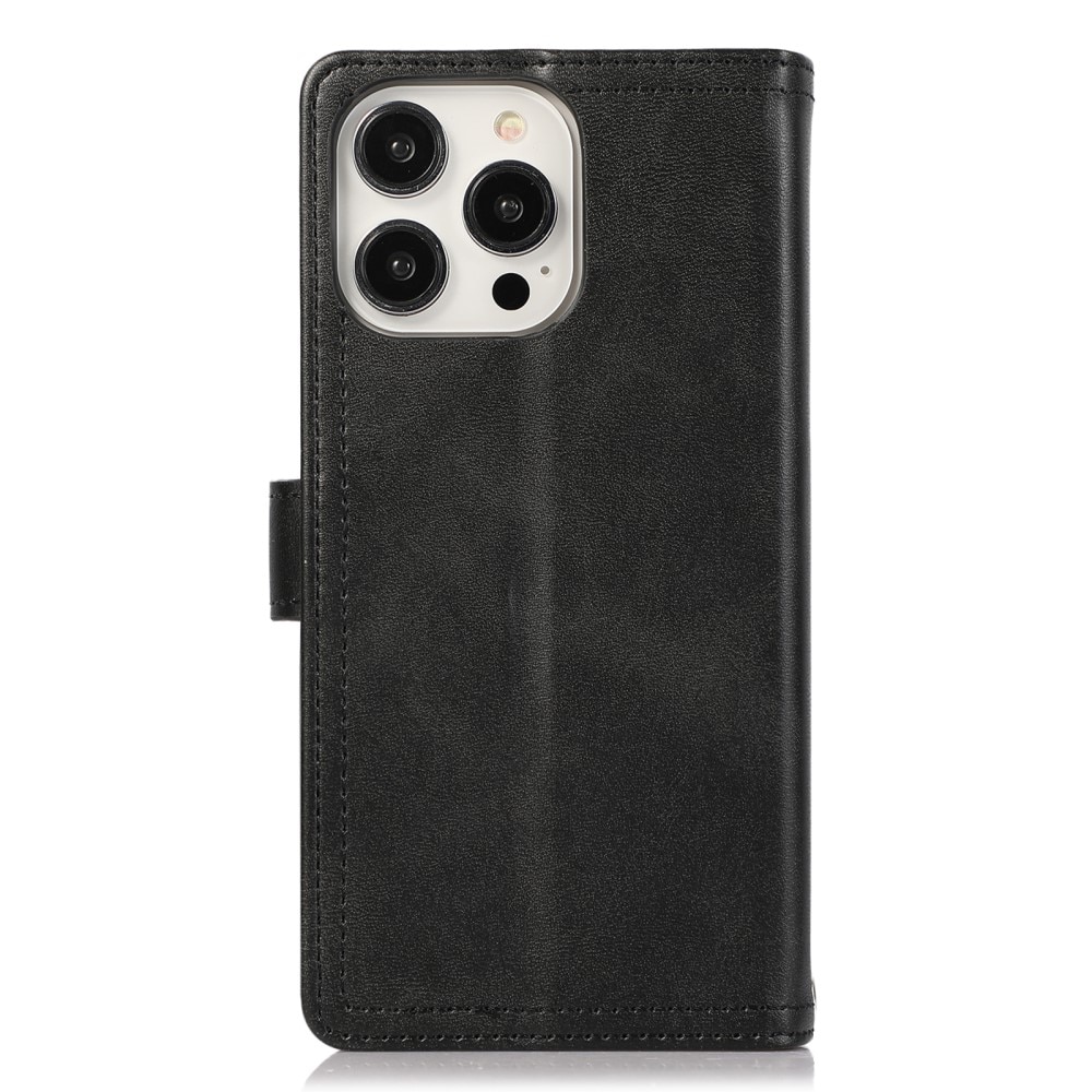 Zipper Læder multi-slot tegnebog iPhone 15 sort