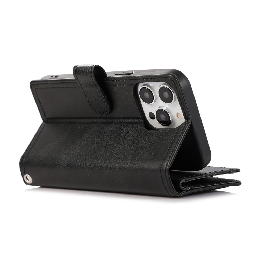 Zipper Læder multi-slot tegnebog iPhone 15 Pro sort