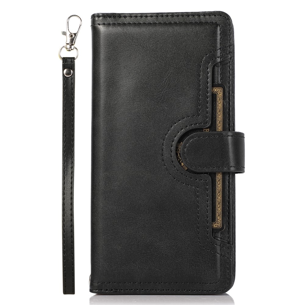 Zipper Læder multi-slot tegnebog iPhone 15 Pro Max sort