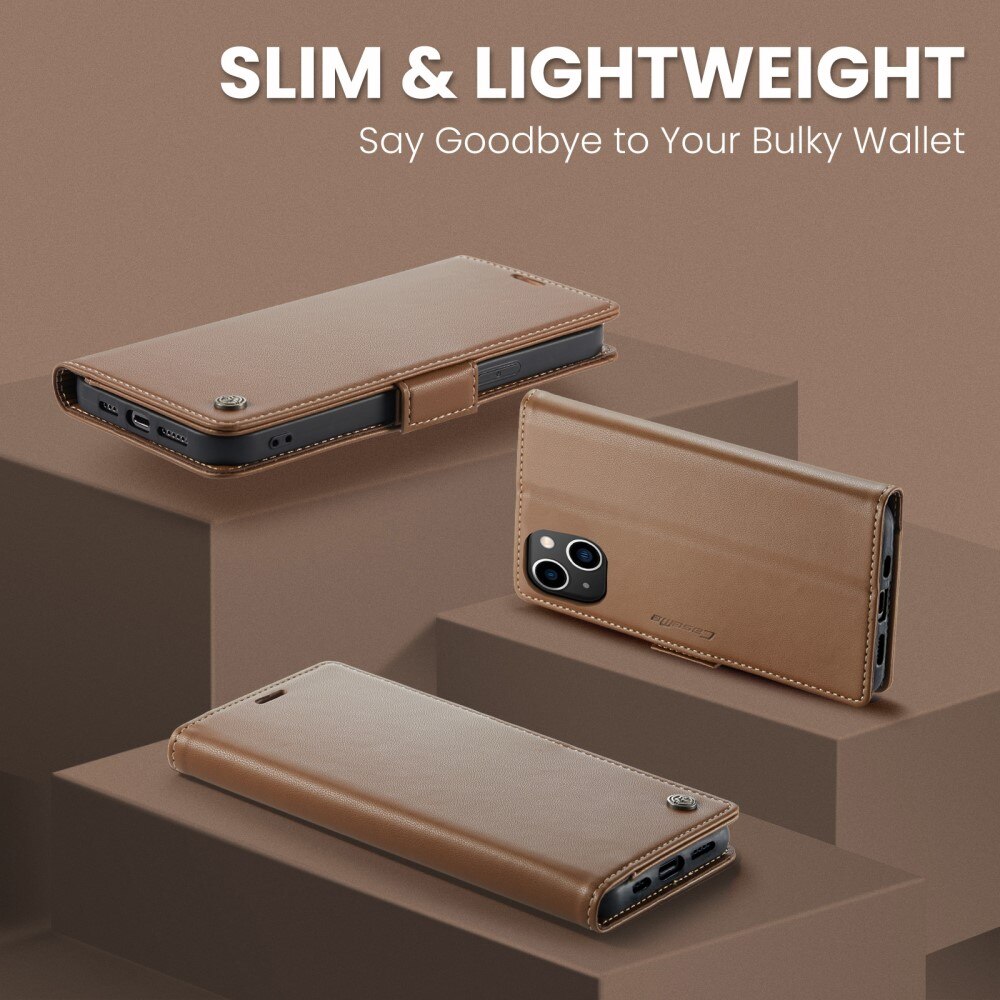 RFID blocking Slim Pung Etui iPhone 15 brun