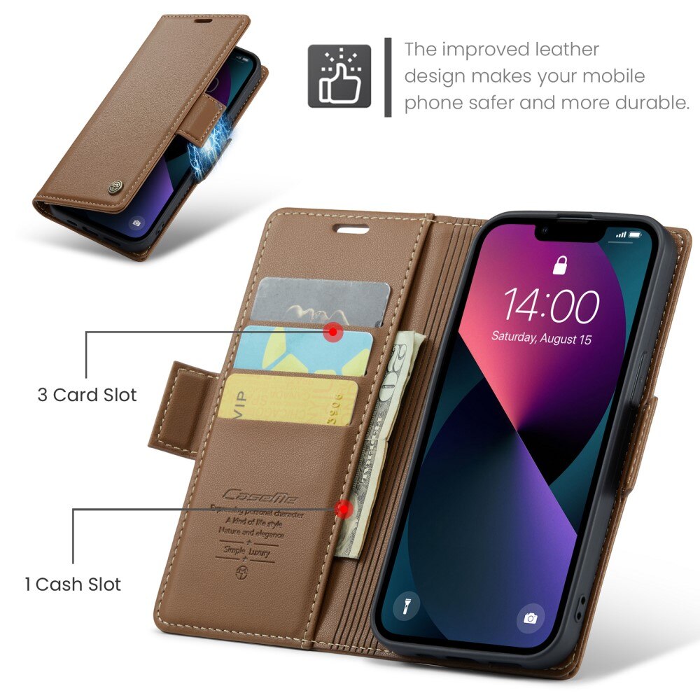 RFID blocking Slim Pung Etui iPhone 15 brun