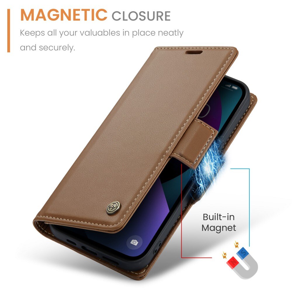 RFID blocking Slim Pung Etui iPhone 15 brun