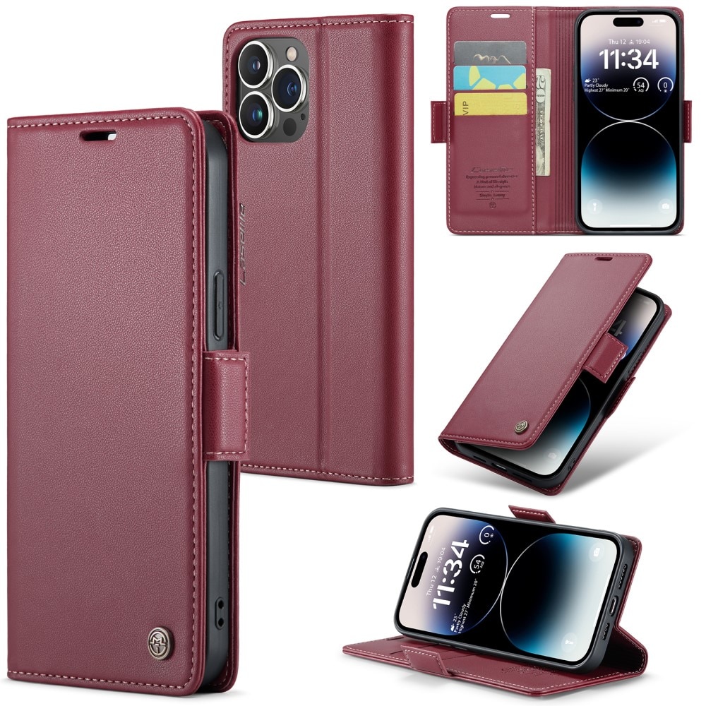RFID blocking Slim Pung Etui iPhone 15 Pro Rød