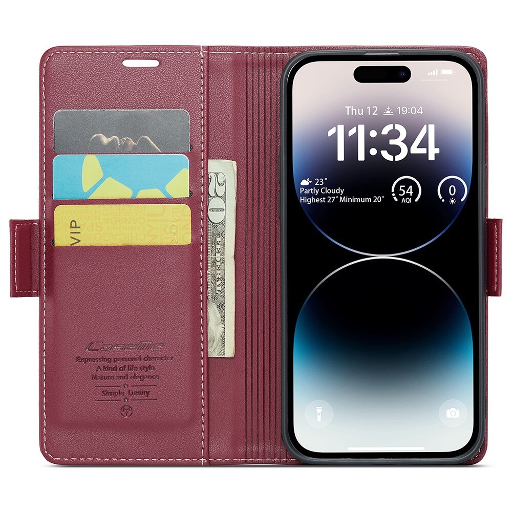 RFID blocking Slim Pung Etui iPhone 15 Pro Rød