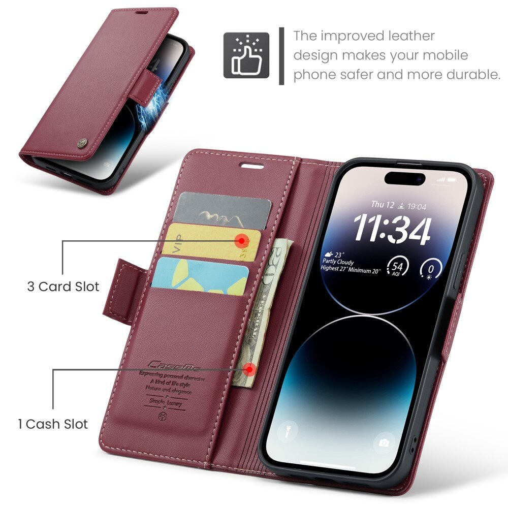 RFID blocking Slim Pung Etui iPhone 15 Pro Rød