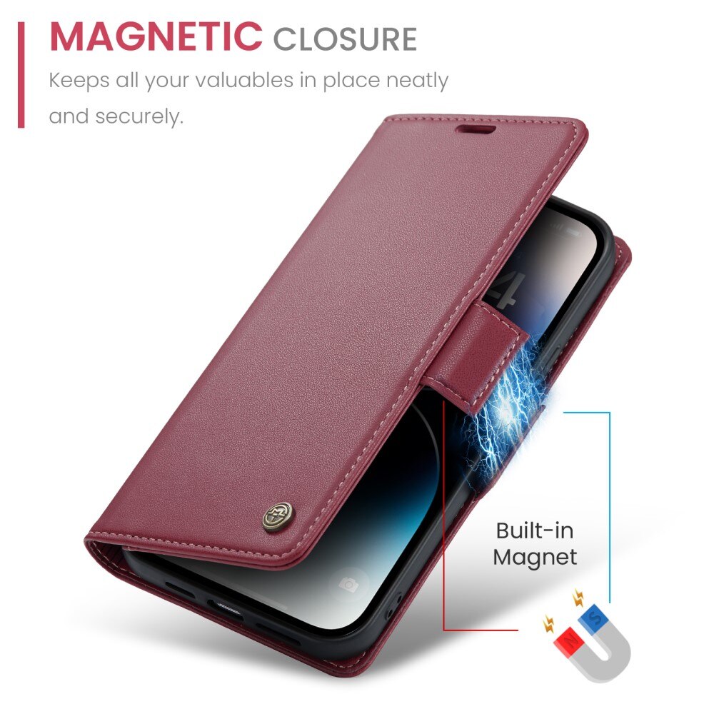 RFID blocking Slim Pung Etui iPhone 15 Pro Rød