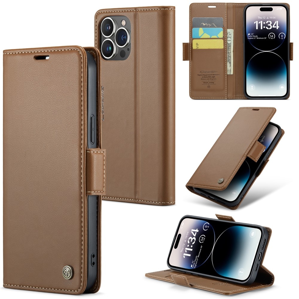 RFID blocking Slim Pung Etui iPhone 15 Pro Max Brun