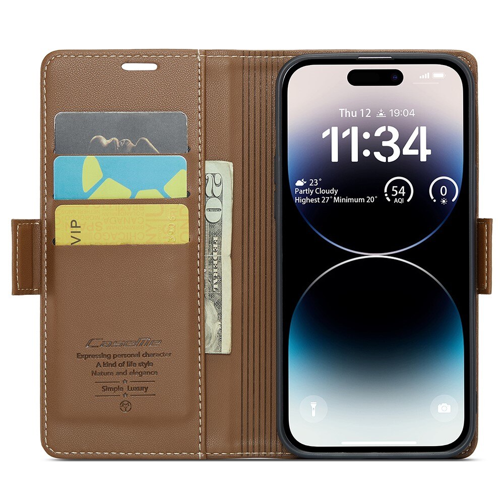 RFID blocking Slim Pung Etui iPhone 15 Pro Max Brun