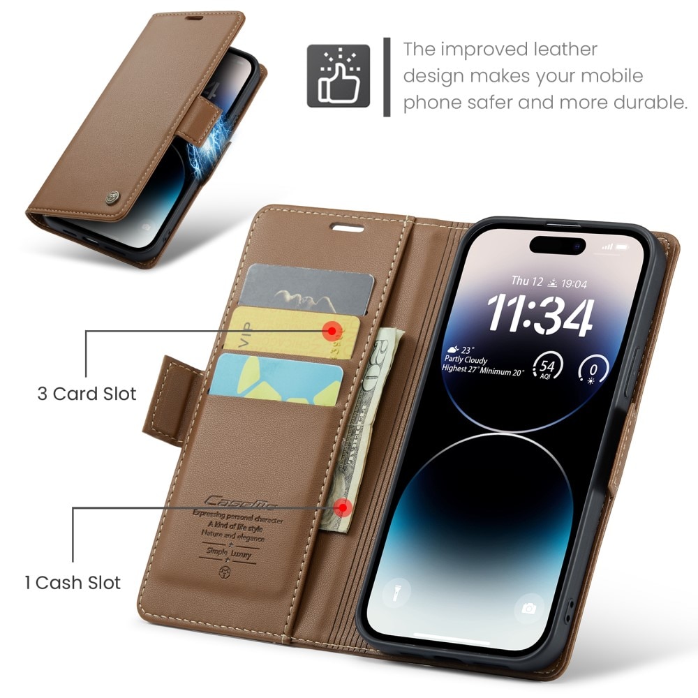 RFID blocking Slim Pung Etui iPhone 15 Pro Max Brun