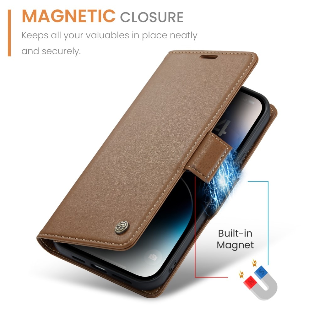 RFID blocking Slim Pung Etui iPhone 15 Pro Max brun