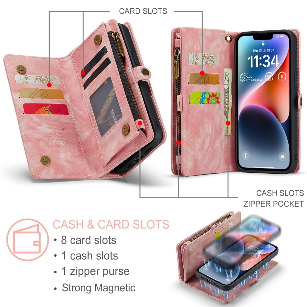 Multi-slot Mobiltaske iPhone 15 lyserød