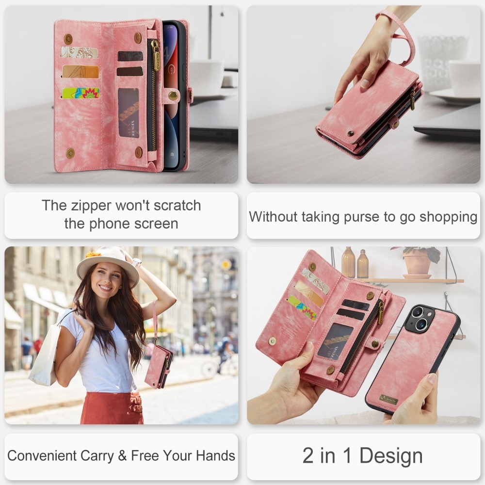 Multi-slot Mobiltaske iPhone 15 lyserød