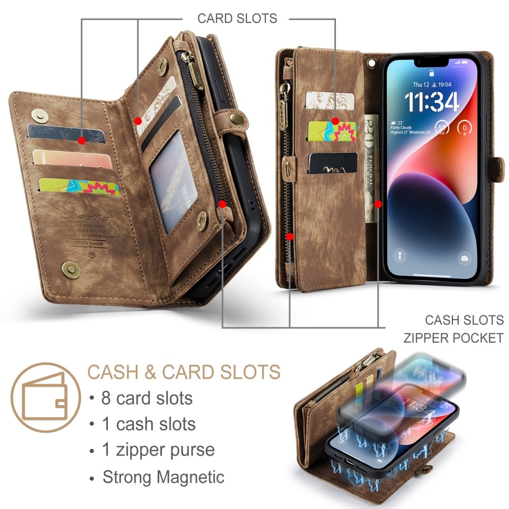 Multi-slot Mobiltaske iPhone 15 Plus brun