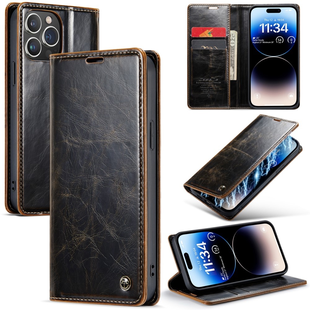 Leather Wallet iPhone 15 Pro brun
