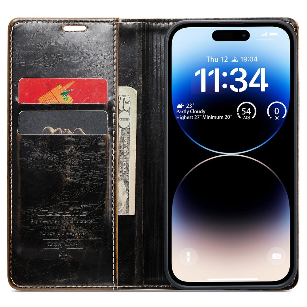 Leather Wallet iPhone 15 Pro brun