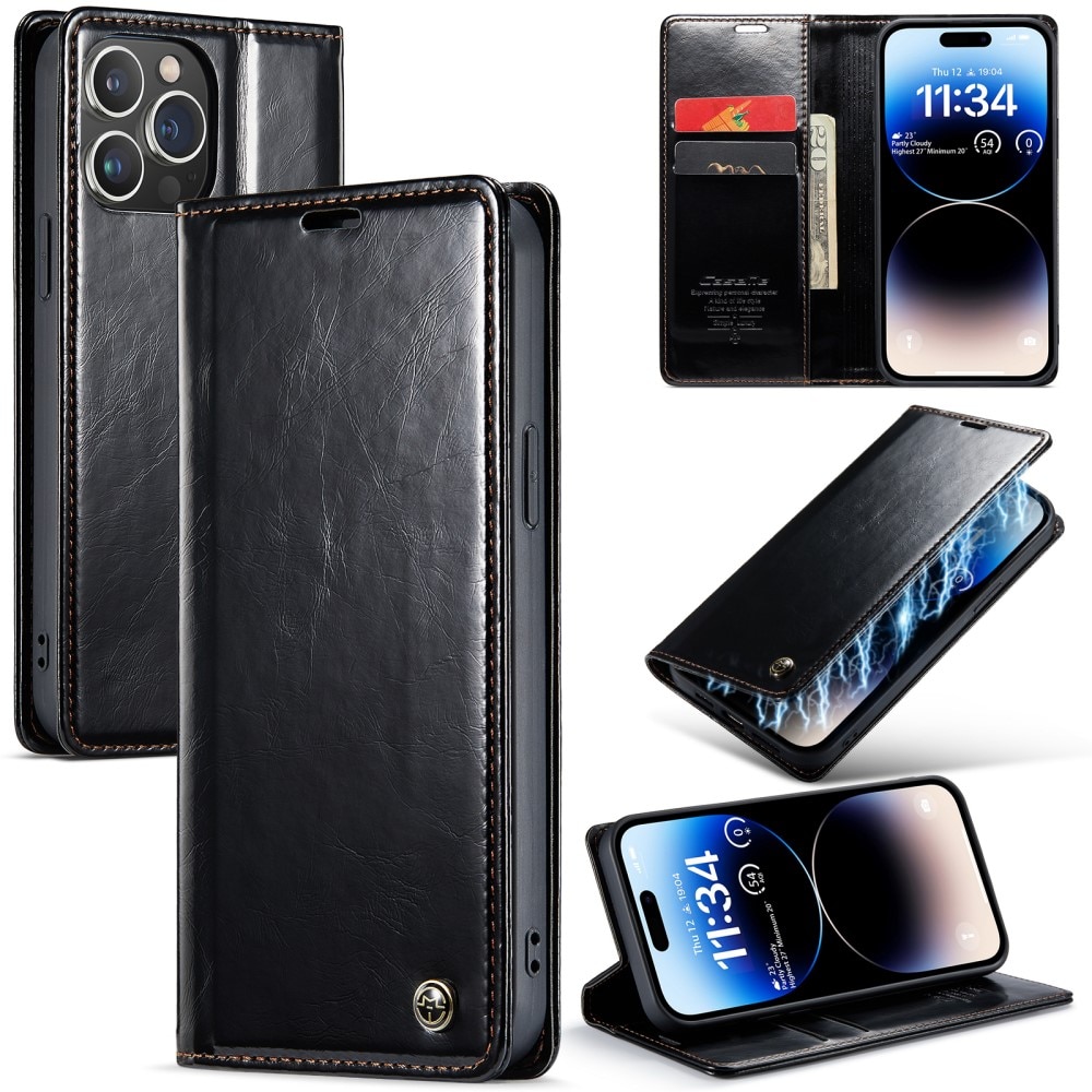 Leather Wallet iPhone 15 Pro sort