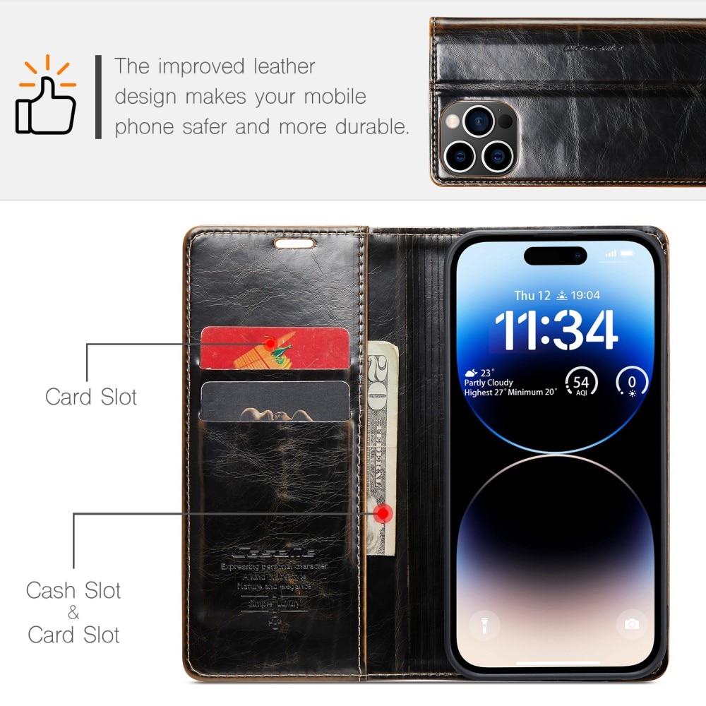 Leather Wallet iPhone 15 Pro Max brun