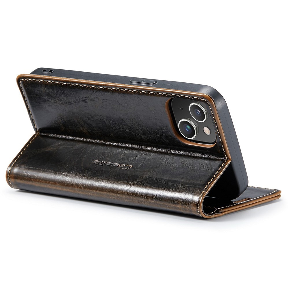 Leather Wallet iPhone 15 brun