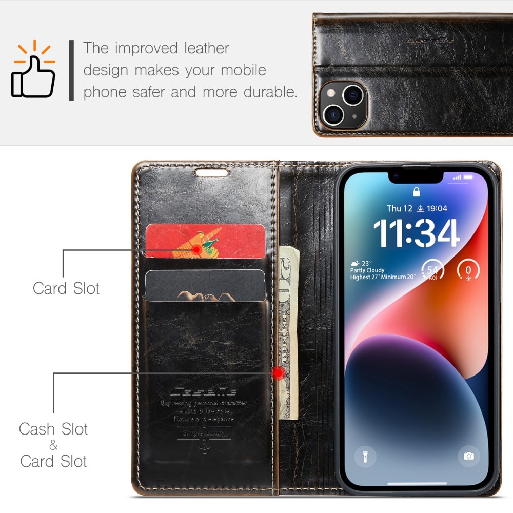 Leather Wallet iPhone 15 brun