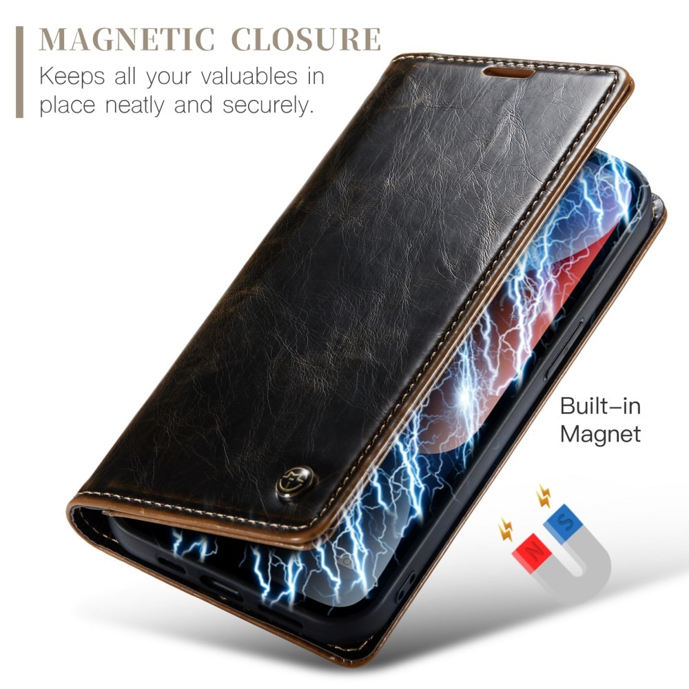 Leather Wallet iPhone 15 brun