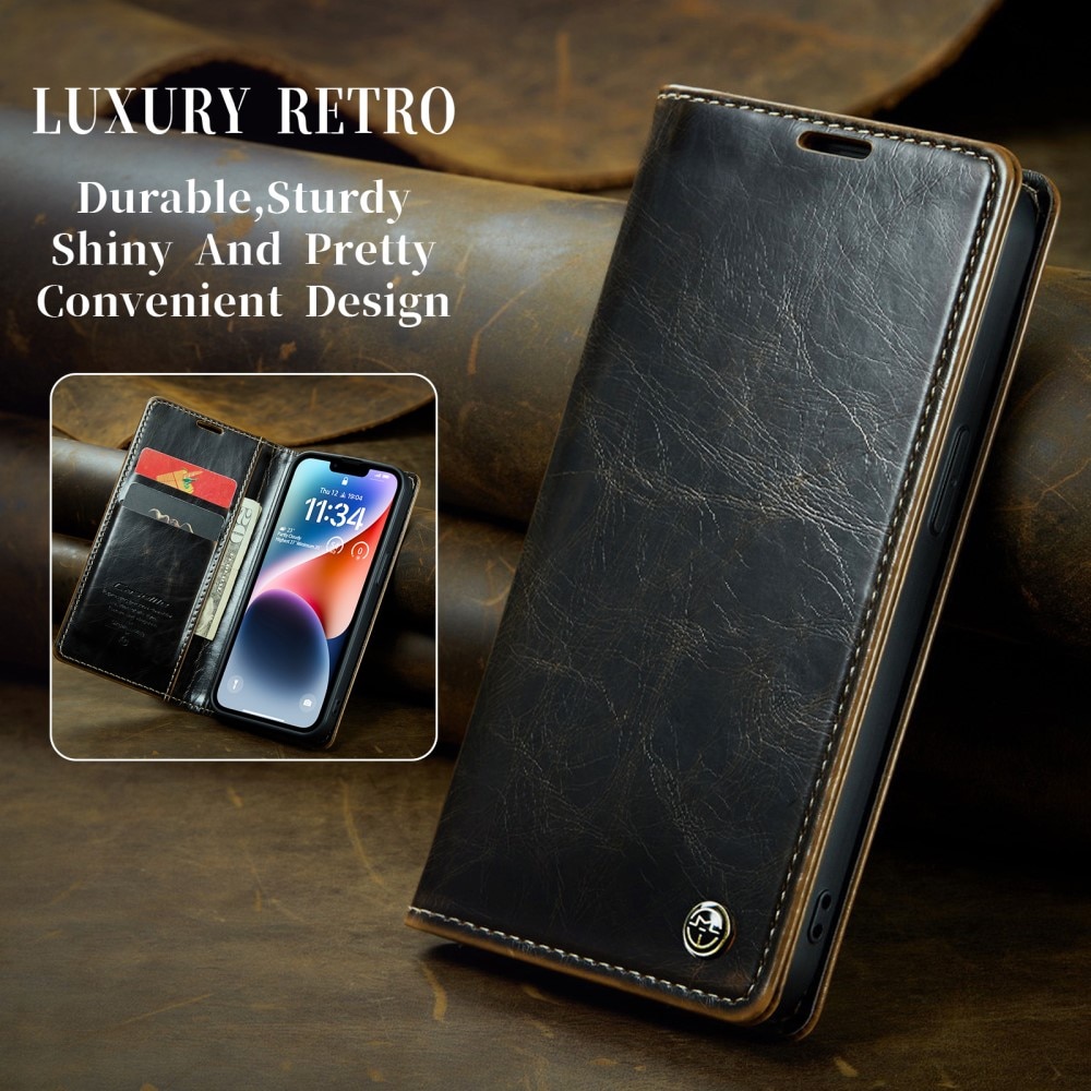 Leather Wallet iPhone 15 sort