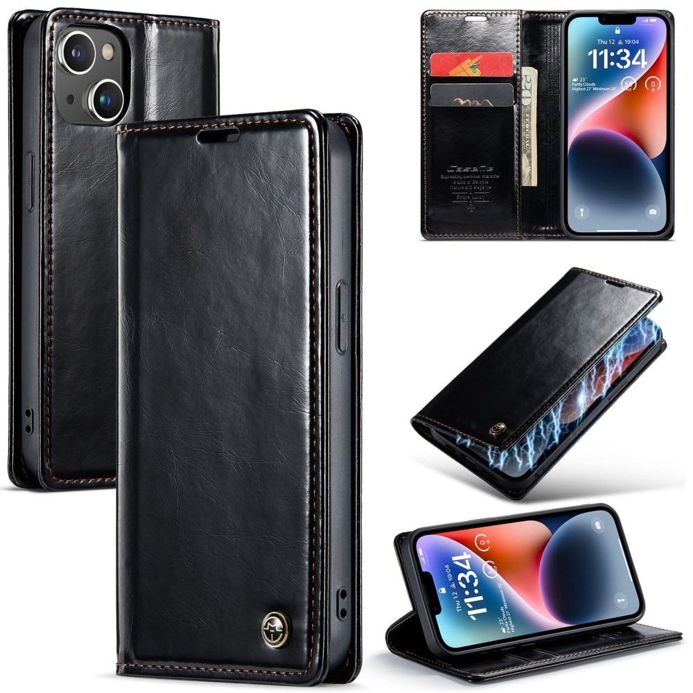 Leather Wallet iPhone 15 sort