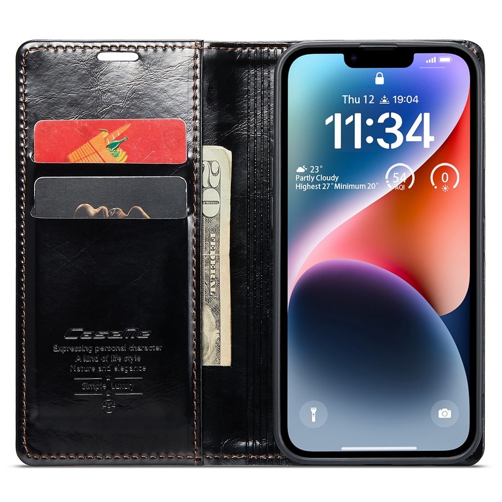 Leather Wallet iPhone 15 sort