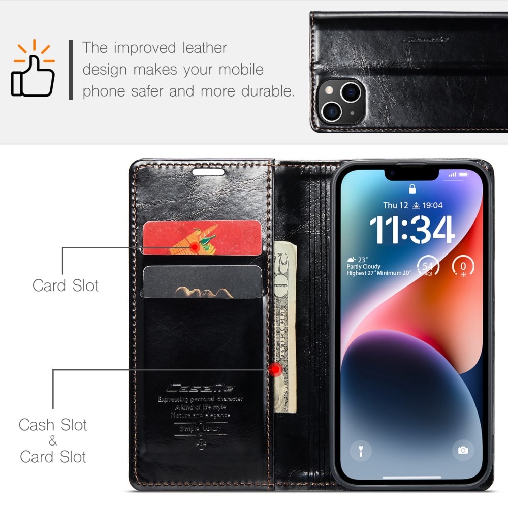 Leather Wallet iPhone 15 sort