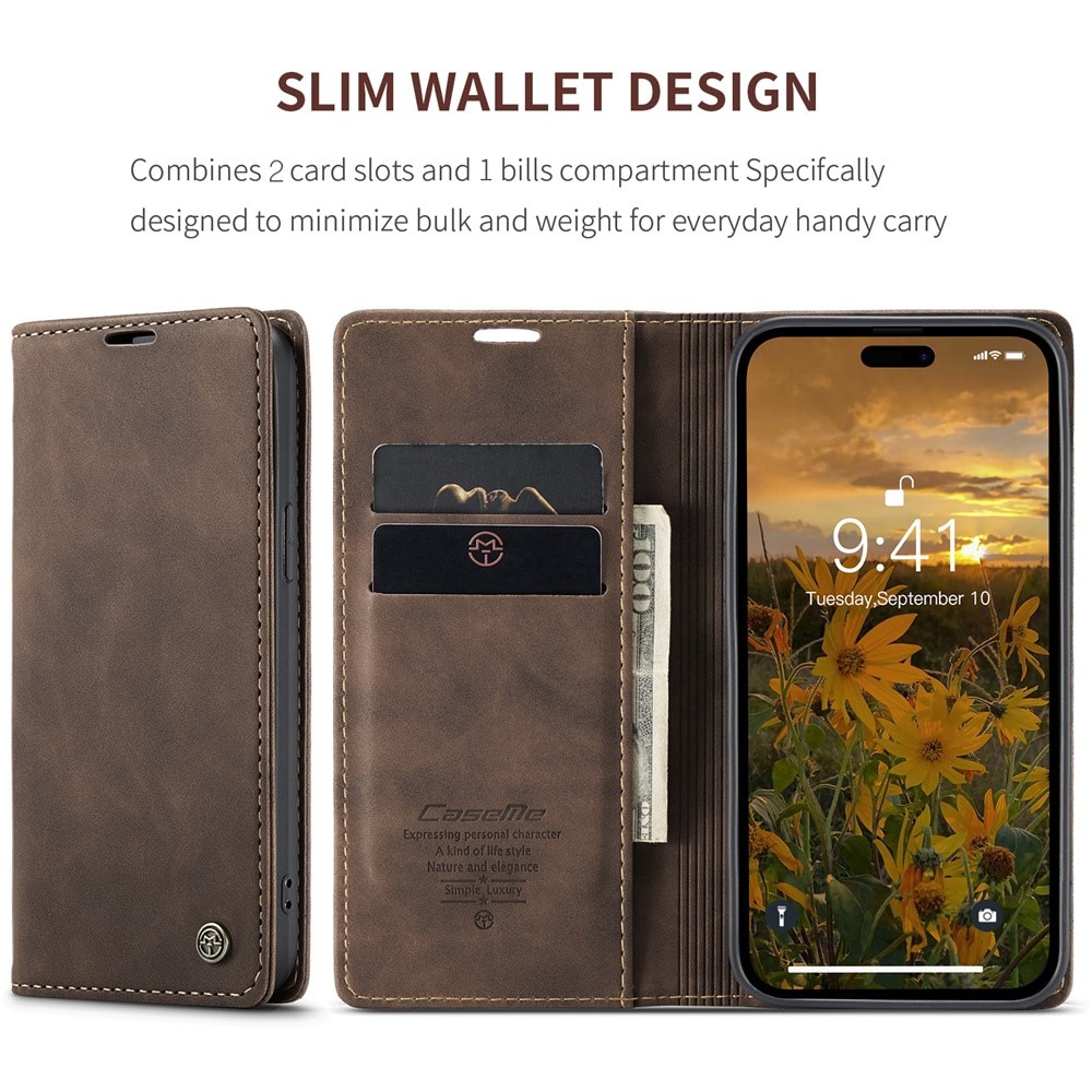 Slim Pung Etui iPhone 15 Pro Max brun
